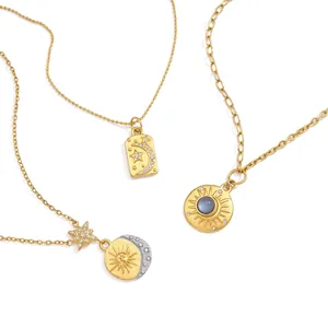 Ensemble de colliers célestes dorés avec pendentifs soleil lune et étoile en acier