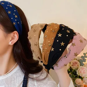Fabric Star Headband For Women Padded Cloud Hairband With Metal Star Rivets Rhinestone Elegant Hair Accessories For Daily Party