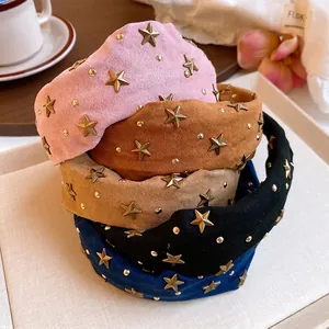 Premium fabric headbands featuring gold star studs in various trendy colors and styles