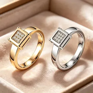 Anello alla Moda in Acciaio Inossidabile con Strass Quadrato per Donna Uomo Oro Argento Placcato Acciaio al Titanio Anello di Coppia Geometrico Gioielli