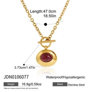 Detaillierte Angaben zur goldenen Edelstahlkette mit rotem Harzanhänger und OT-Verschluss