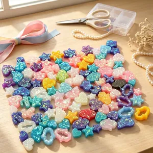 Assorted colorful resin opal-style pendants in heart and star shapes for DIY jewelry making