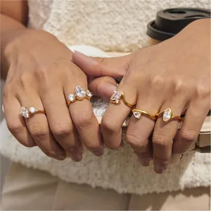 18k gold plated stainless steel zirconia ring set featuring five unique elegant shapes.
