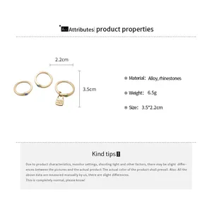 Technical specifications and dimensions for vintage alloy ring set with rhinestone accents