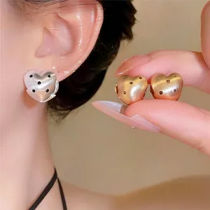 Orecchini a Cerchio a Cuore Coreani da Donna Oro Opaco Argento Goccia d'Olio Pois Rame Spazzolato Orecchini a Cuore Gioielli