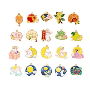 Mid-Autumn Festival DIY alloy enamel charms featuring rabbit, moon, and Chang'e patterns