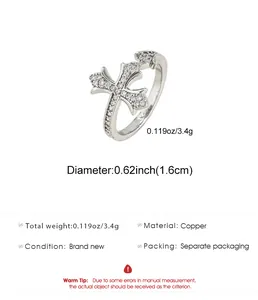 Silver double cross open ring specs: 3.4g weight, 1.6cm diameter, copper material