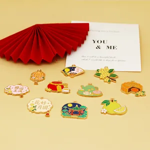 Enamel Mid-Autumn Festival charms collection with mooncakes and lanterns.