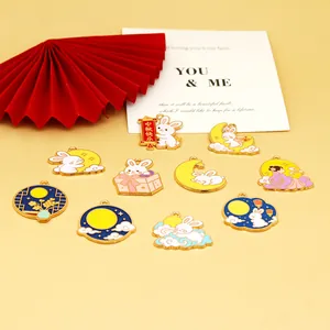 Collection of Mid-Autumn themed enamel rabbit and moon charms for jewelry DIY