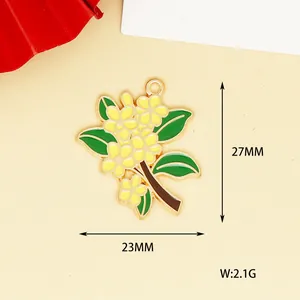 Close-up of yellow osmanthus flower enamel charm with dimensions 27mm x 23mm