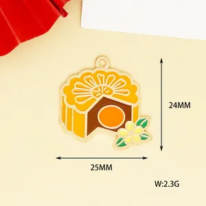 Enamel mooncake charm showing dimensions 24mm by 25mm and weight 2.3g for DIY jewelry