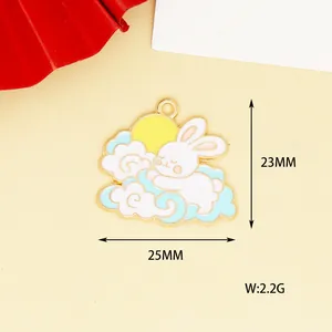 Detailed view of Mid-Autumn festival rabbit and moon enamel charm showing 25mm dimensions