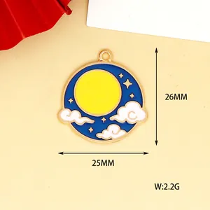 Close-up detail of the moon and clouds enamel pendant showing size and weight