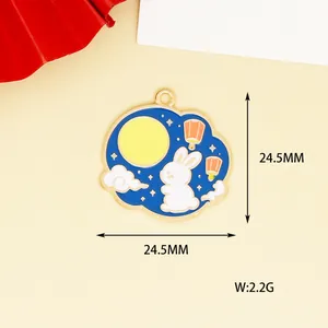 Detail view of Mid-Autumn Festival Moon Rabbit enamel charm with dimensions 24.5mm