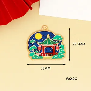 Macro view of Mid-Autumn Festival enamel charm showing dimensions 25x22.5mm and weight 2.2g.