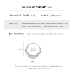 Detailed size specifications and material info for the rhinestone trapezoid jewelry set
