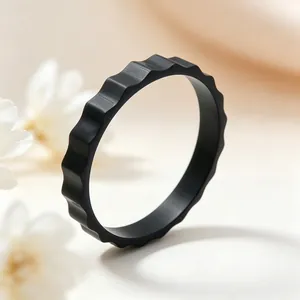 Serrated gear-shaped black stainless steel ring for men and women in mechanical style