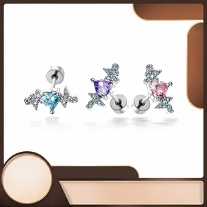 Niche Ontwerp Hartvorm Strass Titanium Legering Kraakbeen Piercing Oorknopje Schroefsluiting Oorsieraden Voor Dames Heren