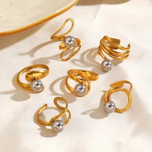 Europese Stijl Tweekleurige Ronde Kraal Spiraal Open Ring Voor Vrouwen Minimalistisch Roestvrij Staal Meerlaagse Spoel Verstelbare Vingerring Mode Sieraden
