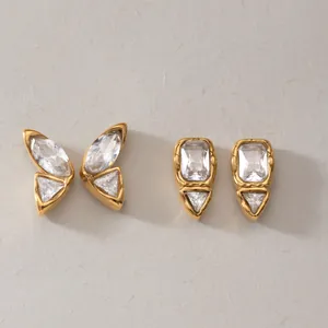 18k vergoldete Edelstahl-Zirkonia-Ohrstecker mit Schmetterlings- und geometrischen Formen