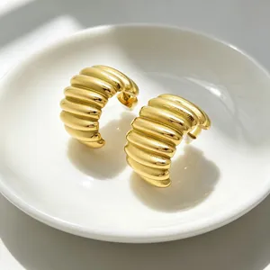 Macro view of 18K gold plated stainless steel pleated earrings texture