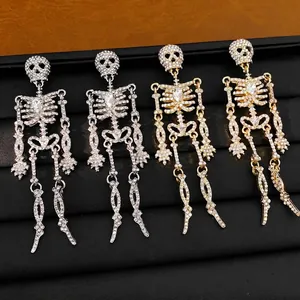 Übertriebene Legierung Strass Skelett Quaste Ohrstecker Für Damen Gothic Punk Stil Schmuck Totenkopf Ohrringe Mit Silberstift