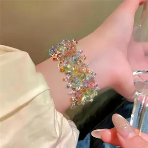 Böhmischer Ethno-Stil Mehrfarbig Glasperlen Armband Handgefertigte Unregelmäßige Steinperlen Armreif Für Damen Süßer Frischer Schmuck