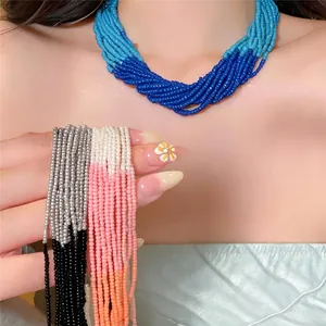 Dopamin Stil Mehrlagig Glasperlen Choker Halskette Für Damen Süß Bunt Verlauf Perlenhalskette Ästhetischer Schmuck Zubehör