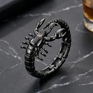 Bold men's black scorpion bracelet made of premium titanium steel with polished finish