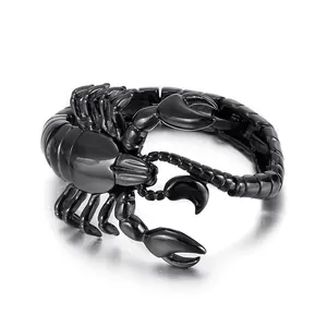 Gothic black scorpion bracelet made of polished stainless steel for men