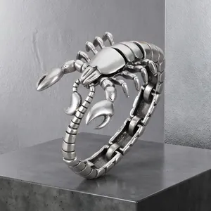 Detailed vintage silver scorpion bracelet for men crafted from durable titanium steel