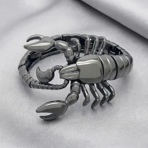 Close-up of black scorpion-shaped titanium steel bracelet for men with metal finish