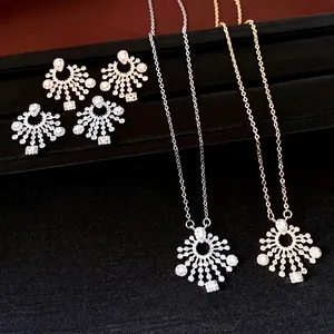 Luxury zirconia sunburst earring and necklace jewelry set for formal events