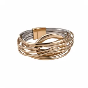 Bracelet multi-rangs doré et argenté avec fermoir magnétique sécurisé et élégant