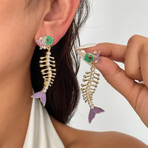 Boucles d'Oreilles Pompon en Alliage et Strass avec Tige en Argent Émail Poisson Koi Boucles d'Oreilles Pendantes pour Femmes Bijoux