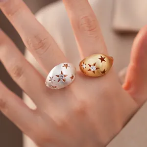 Zirconia Ster Geborsteld Ovaal Open Ring Luxe Verstelbare Koper Goud Zilver Vergulde Vingerring Fashion Sieraden Voor Vrouwen