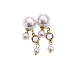 Elegant gold-tone dangling pearl earrings with crystal accents for women daily wear