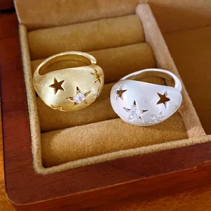 Elegante geborstelde ovale sterringen met zirkonia inlays in goud en zilveren kleur.