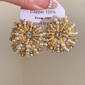 French vintage flower stud earrings with pearls and crystals for a sophisticated look