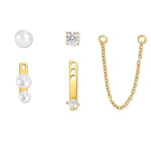 DIY-oorbellen set met gouden roestvrijstalen parels en zirkonia oorknopjes