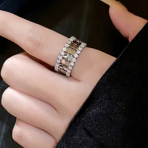 Επίχρυσο 14K Ζιρκόνια Διπλής Στρώσης Λουλούδι Ανοιχτό Δαχτυλίδι για Γυναίκες Μοντέρνο Κομψό Πολυτελές Ρυθμιζόμενο Κοσμήματα