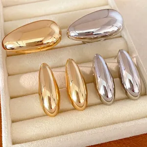 Minimalist Oval Smooth Metal Stud Earrings And Ring Set Gold Silver Plated Silver Post Teardrop Earrings Fashion Jewelry For Women