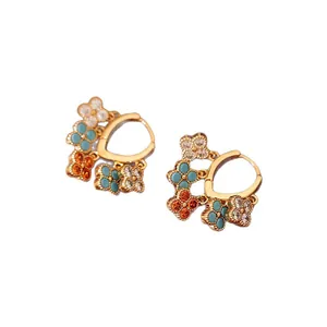 Boucles d'oreilles créoles dorées avec fleurs en zircon colorées pour un look vintage