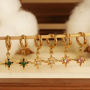 Roestvrij Stalen Zespuntige Ster Hanger Oorbellen Voor Vrouwen 18K Vergulde Strass Hexagram Huggie Oorbellen Sieraden