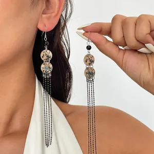 Boucles d'Oreilles Pendantes à Gland en Acrylique Rond Imprimé Style Palais Rétro pour Femmes Bijoux en Alliage Antique