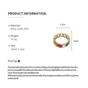 Vintage multi-colored gemstone elastic bracelet with gold-tone alloy and product info