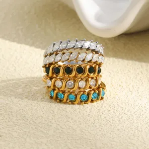 Luxury Stainless Steel 18K Gold Plated Zirconia Ring Minimalist Niche Design Marquise Round Green White Stone Jewelry For Women