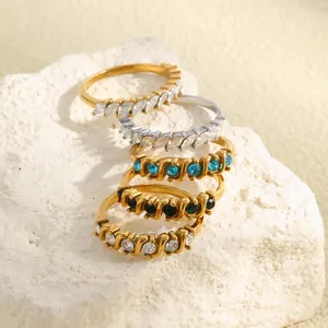 Luxury 18K gold plated stainless steel rings with marquise and round cubic zirconia