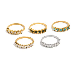 Collection of 18K gold plated stainless steel rings with marquise and round crystal stones