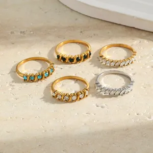 Variety of 18K gold plated stainless steel rings with colorful marquise and round stones